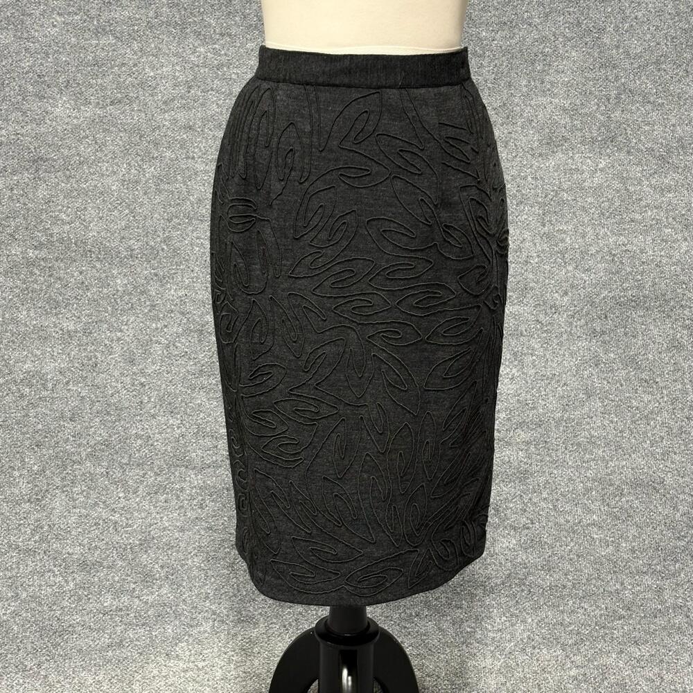Carmen Marc Valvo Skirt Womens 12 Gray Floral Knit Pencil Wool Blend Lined